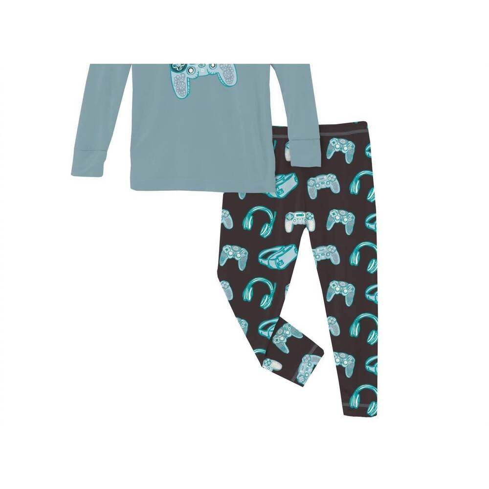 NEW KICKEE kid's long sleeve graphic tee pajama set in midnight gamer